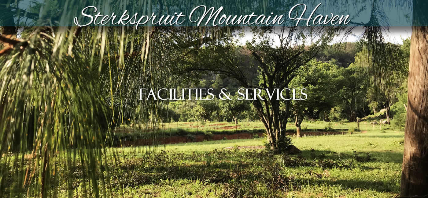 Facilities at Sterkspruit Mountain Haven include accommodation, swimming pool, conference venue, teambuilding venue and teambuilding accommodation, lapa and braai, hiking trails ...